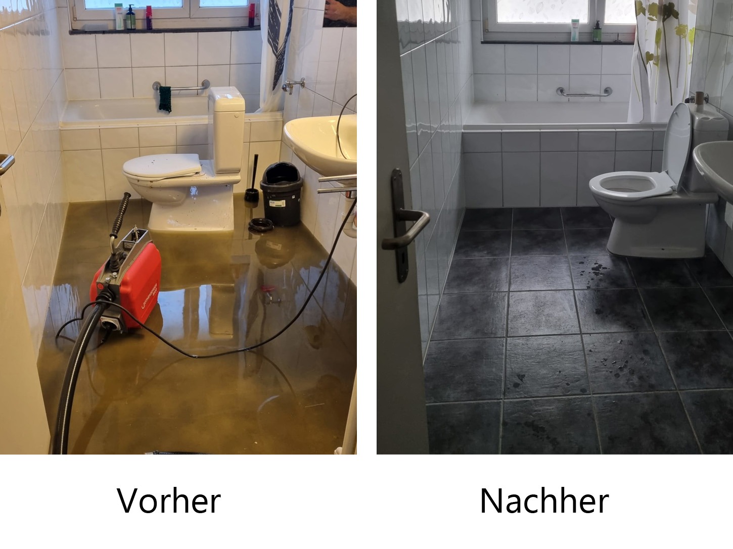 Bad-Überschwemmung vorher und nachher, Einsatz Ablaufprofi-Rheintal