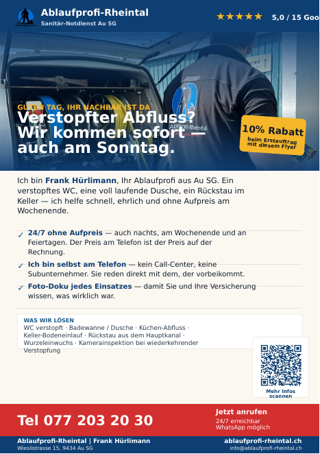 Neuer Flyer für Privathaushalte: Rohr verstopft? 10% Rabatt für Erstauftrag